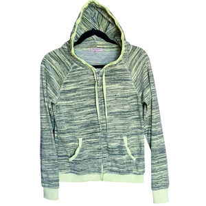 Juicy Couture Neon Yellow Gray Heathered Velour Track Jacket Hoodie Full Zip MD